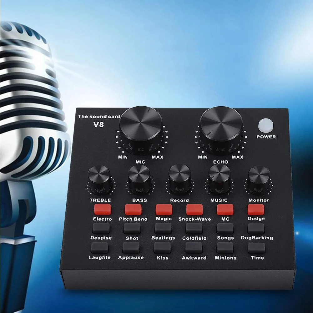 

V8 Audio KTV Voice Chat Computer PC Recording Sound Card Live Broadcast Home Karaoke For Mobile External USB Headset Microphone
