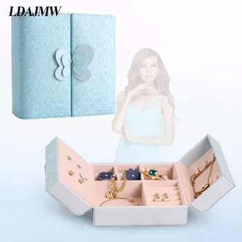 

Fashion Leather Jewelry Storage Box New Cosmetic Case Makeup Ring Earring Necklace Bracelet Organizer