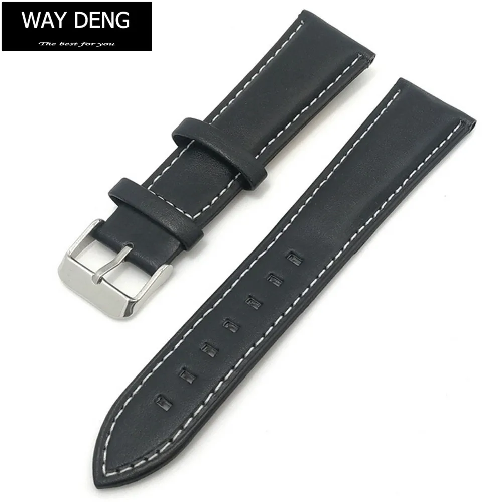 

Way Deng - Women Men Vintage Black PU Leather Watch Band Strap Generic 18mm 20mm 22mm 24mm Silver Pin Buckle Watchband - Y143