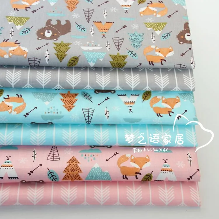 

160CM*50CM Cotton Cloth Cartoon Cute Bear Fox Arrow Tent cotton Fabric for DIY Cot Bedding Cushion Sheet Handwork Decor cloth