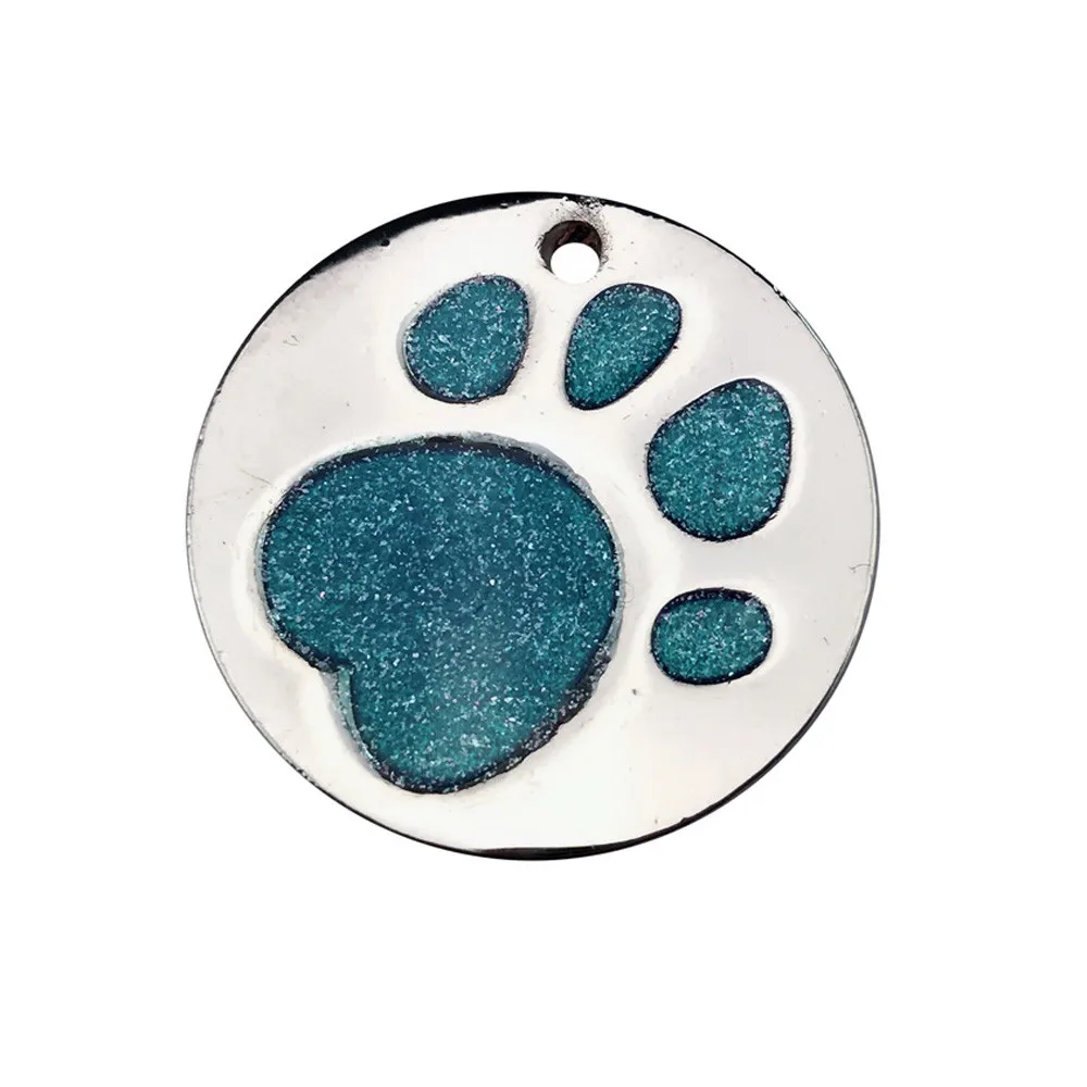 

Dog Cat Pet ID Tags Glitter Paw Print Tag Collar Reflective Dec14