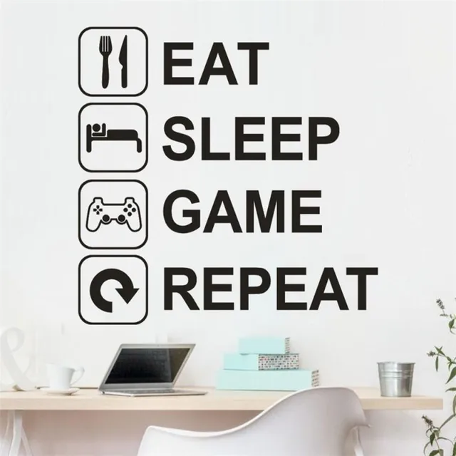 1 set eat sleep game repeat wall sticker boy room decoration