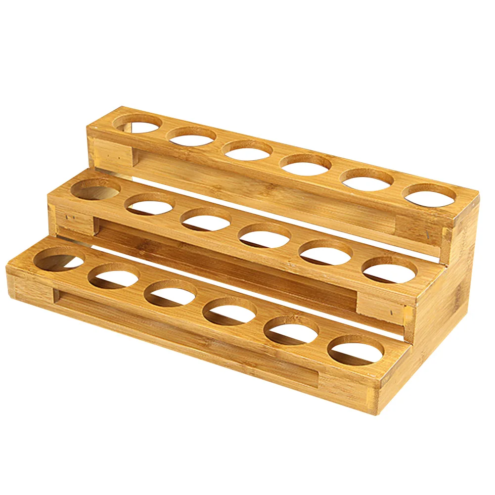 

30ml Practical Bamboo Display For Essential Oil Desktop Space Saving Organizer 18 Slots Storage Rack Ladder Type Stand Showing