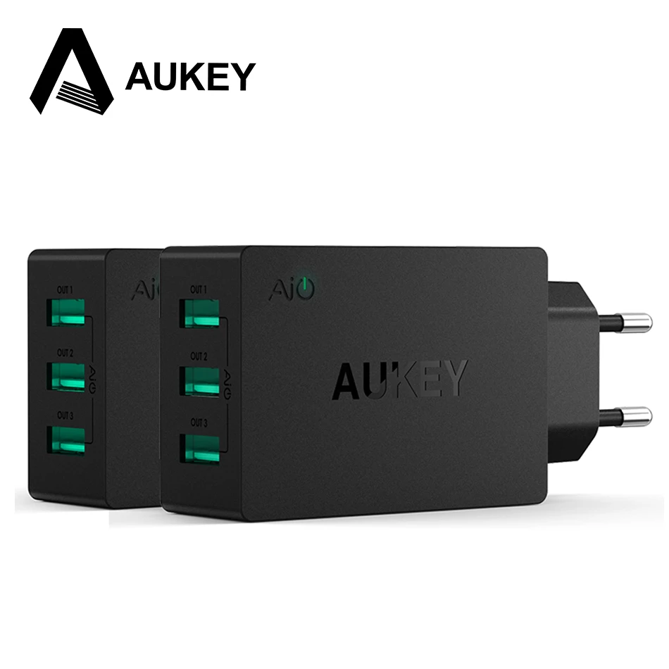 AUKEY 3-Port Universal USB Charger Portable Travel Wall Charger EU US Plug AiPower Adaptvive Mobile Phone Charger for Smartphone