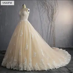 VNXIFM 2019 трапециевидные милые свадебные платья без рукавов с открытой спиной vestido de noiva аппликации суд Свадебное платье с длинным подолом