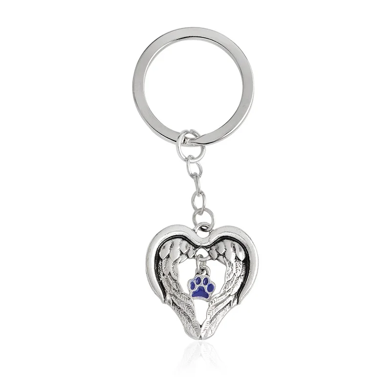 Wings of an Angel Purple Paw Keychain Keyring Dog Paw Prints Pendant