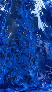 

Blue 3d flower lace embroidered fabric beautiful african tulle lace fabrics for party new coming tulle lace for dress