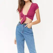 Для женщин футболки футболка Футболки для девочек женские короткий рукав с принтом в горошек верхняя одежда футболка Femme укороченный топ футболки# sy6950