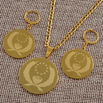 

Pohnpei Flag Pendant Necklace Earrings sets for Women Gold Color Jewelry Stainless Steel Ethnic Gifts #J0210