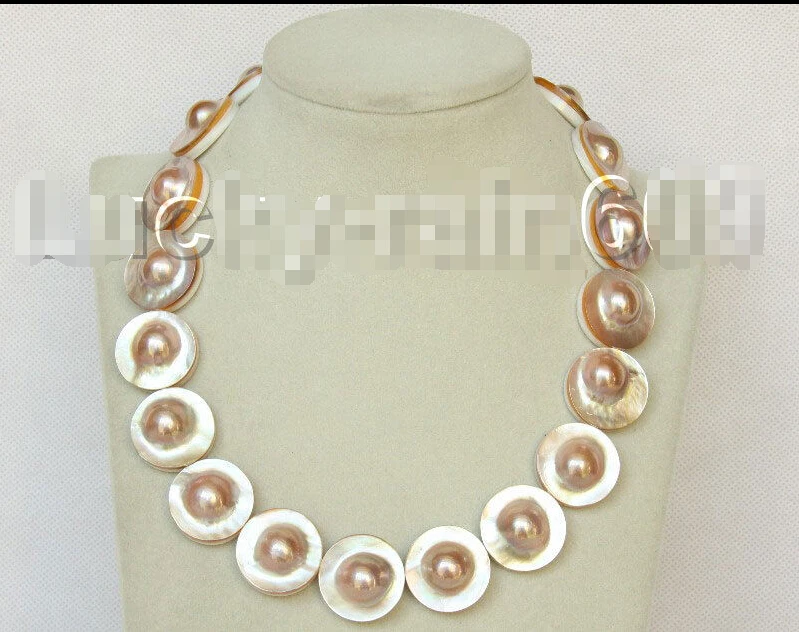 

shipping natural 18" 23mm South Sea champagne Mabe Pearls necklace pearl clasp E8864