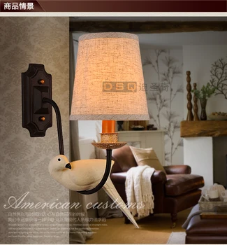 

North American style retro bedroom bedside lamp single head creative living room simple children's room wall bird Wall Lamps
