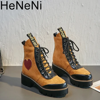 

New Women Boots Lace up Casual Platform Ankle Boots Booties Women Shoes Winter Female Work boots british style Plus Size 34-43