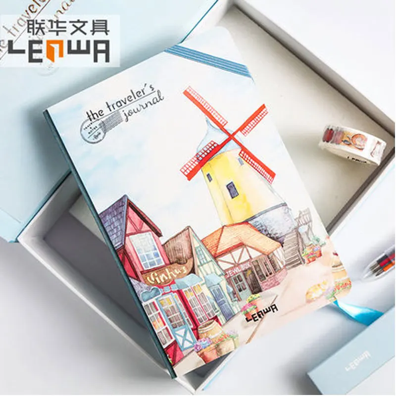 Korean A5 Notebook Set Kawaii Cute Planner Organizer Dokibook Personal Travel Diary Journal Note Books + 6 Colored Pens a