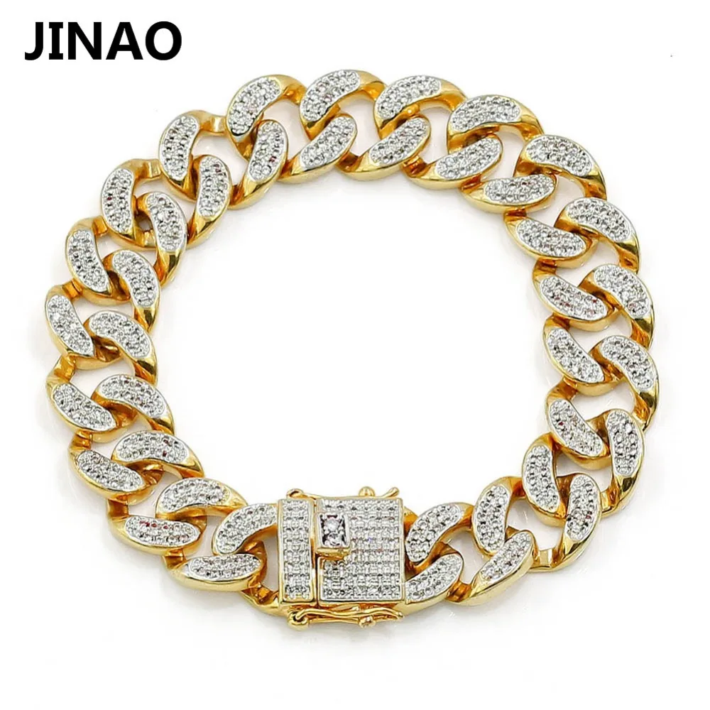 JINAO New Fashion Gold Color Plated Micro Pave Cubic Zircon Bracelet All Iced Out 8\