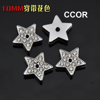 

Wholesale! 50PCS 10MM Full Rhinestone Five-Pointed Star Slide Charms Slide Letters Fit 10mm Wristband Belts Bracelets
