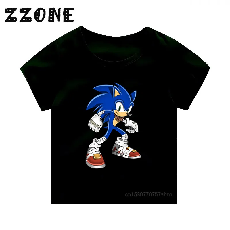 Children Cartoon Sonic The Hedgehog Funny T shirt Kids Summer Short Sleeve Tops Baby Boys/Girls Casual Clothes,5136T - Цвет: Modal Black