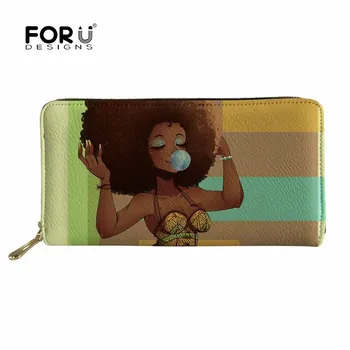 

FORUDESIGNS Art Afro Lady Girls Printing Women Wallet 2019 Long Style Ladies Leather Purse Card Holder Money Bag Carteira Femme