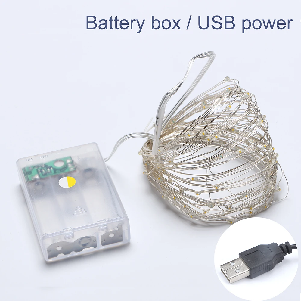 USB на батарейках светодиодный серебристый медный провод светильник Звездный