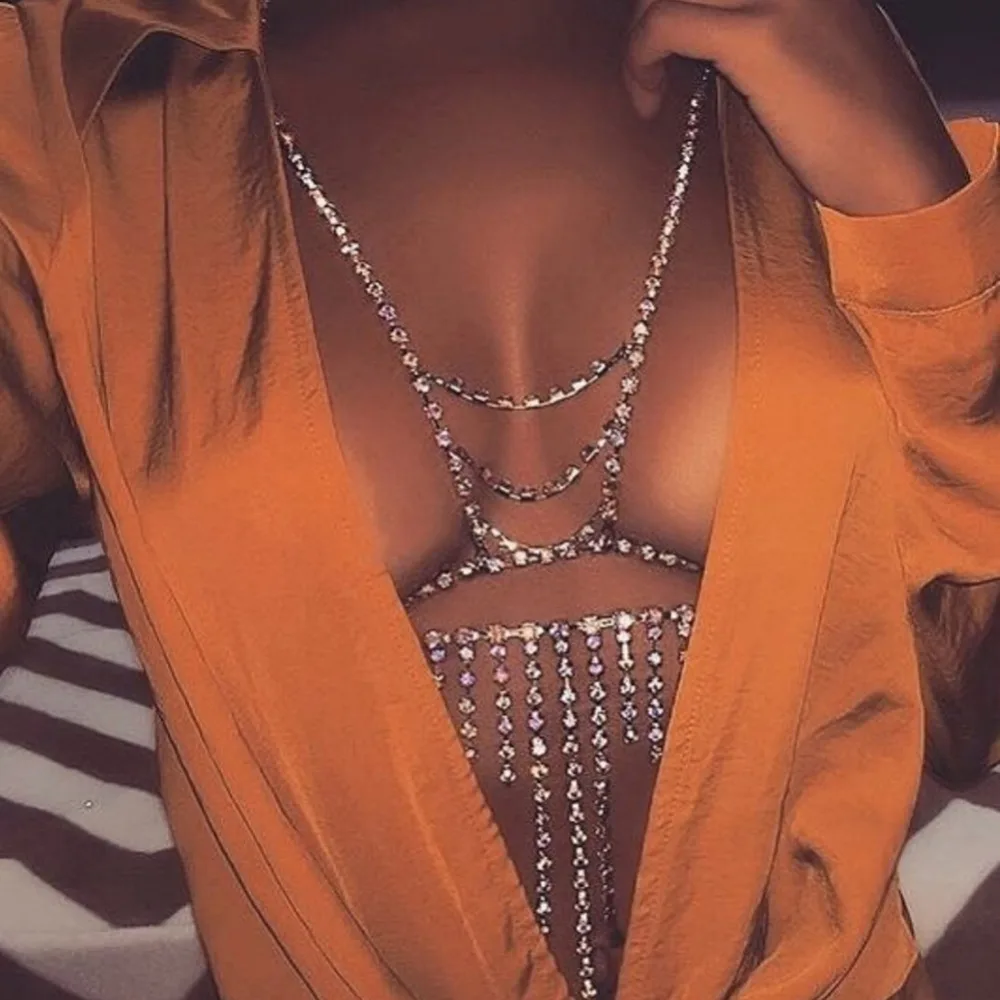 

Women Sexy Crystal Rhinestone Body Chain Flash Shiny Bra Body Chains Fashion Jewelry #236799