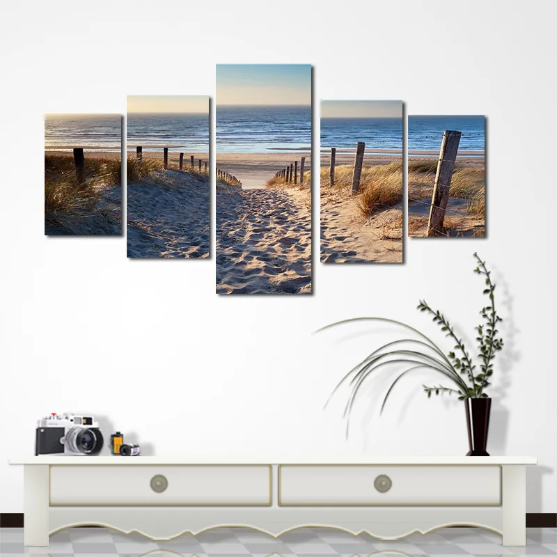 

5 Piece Canvas Art Picture Modular Beach Entrance Painting Modern Pictures on The Wall for The Kitchen Home Wall Art Decoration