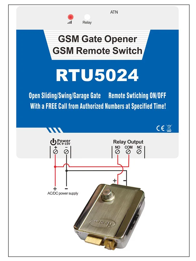 RTU5024 GSM Gate opener Wiring connection with door lock 650