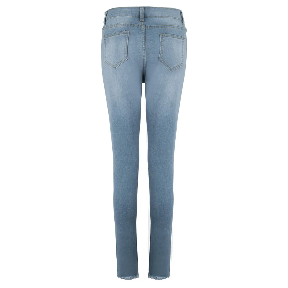 Женские джинсовые обтягивающие брюки с высокой талией, джинсы с дырками на коленях, узкие брюки, Стрейчевые Рваные Джинсы бойфренда для женщин#3s