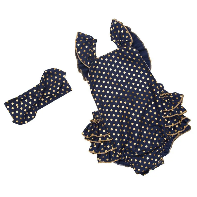 Infant Gold Polka Dot Ruffle Rompers (4)