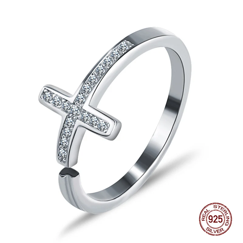 

Popular 925 Sterling Silver Cross Shape Finger Rings for Women Adjustable Ring Jewelry Women Gift
