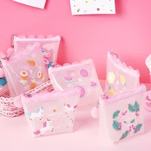 Девушки прозрачный портмоне Розовый Лолита мини кошелек Kawaii кошка Единорог мешок денег Для женщин плюшевые мяч кулон маленький кошелек карман