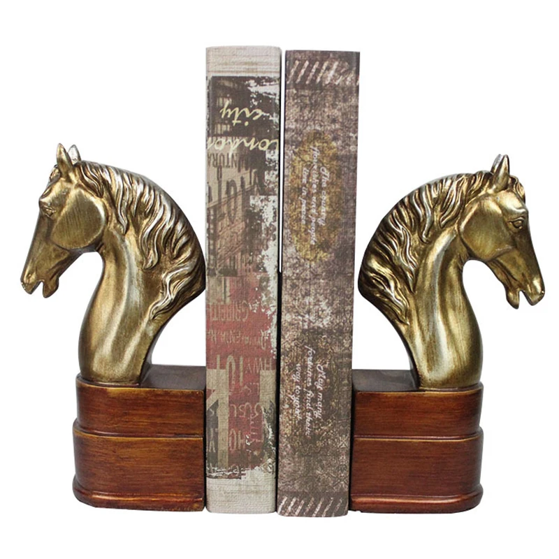 

1 PCS Vintage Golden Horse Head Book Stand Statues Resin Ornaments Home Decoration Accessories Modern Animal Sculptures Gifts