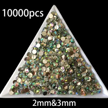 

10000pcs/bag ss6, ss12, Colorful Nail art Glitter Green Laser Crystal Resin AB 2mm 3mm 14 Round Flatback Rhinestones AB04