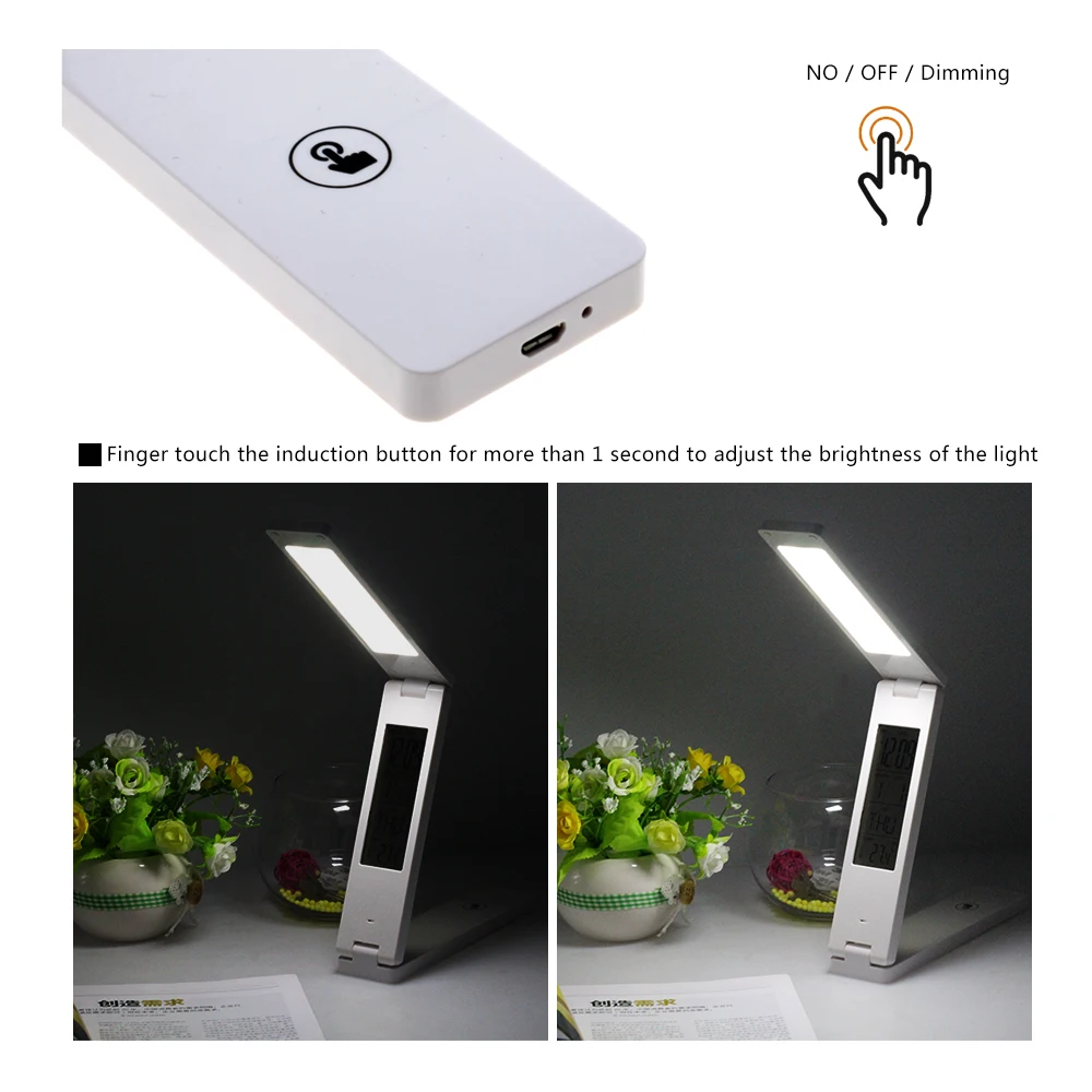  Eye Protection Dimmable Portable LED Light With Calendar Alarm Colck Folding LED Table Desk Lamp - 32281452637