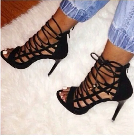 tied leather heeled sandals