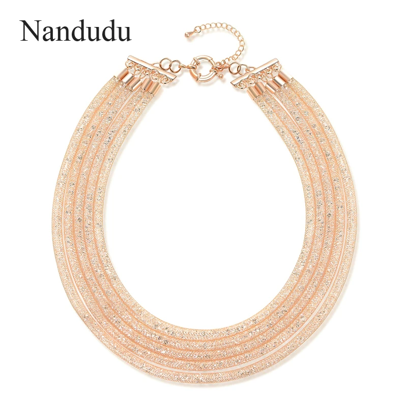 

Nandudu Rose Color Mesh Austrian Crystal Necklace for Women Girl Party Wedding Princess Luxury Necklaces Jewelry Gift CN275
