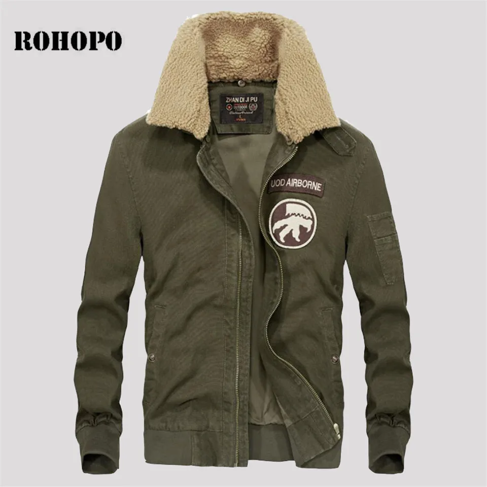 Куртка ROHOPO мужская куртка из овечьей шерсти с отстегивающимся воротником мужская флисовая куртка-бомбер из толстого хлопка мужские