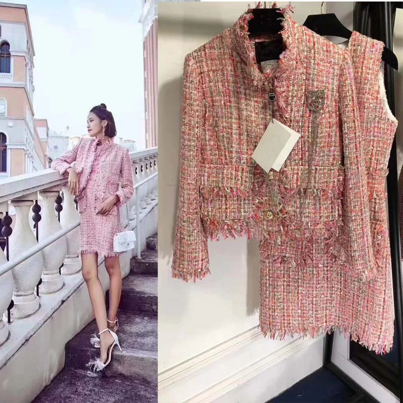 

Women`s suits 2018 the new super beautiful two piece set coat and skirts high street fringed trim clothes for women costume