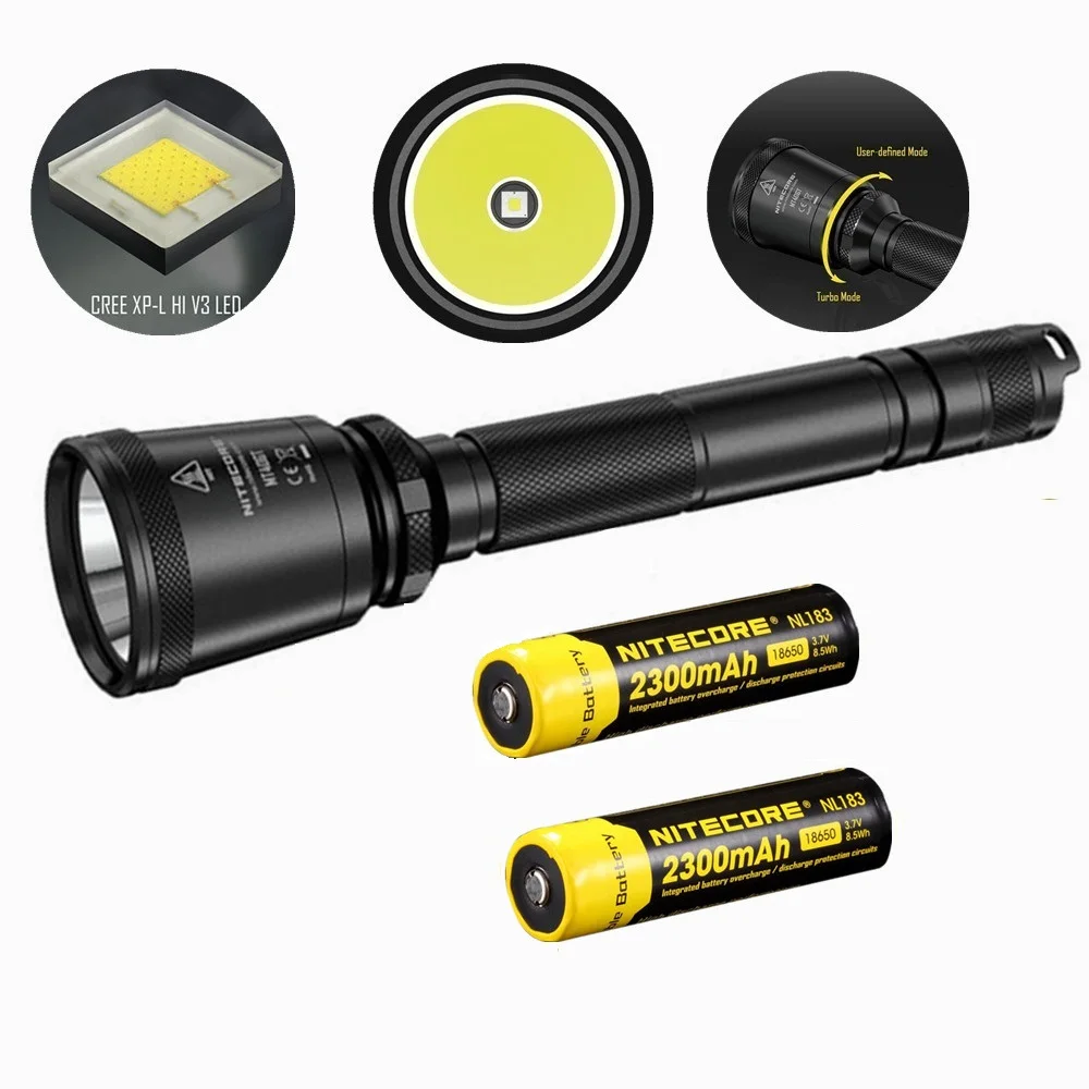 

NITECORE MT40GT XP-L HI V3 Led Flashlight with 2 pcs nitecore NL183 2300mah 18650 battery 1000 Lumens 618 m Beam Distence Search