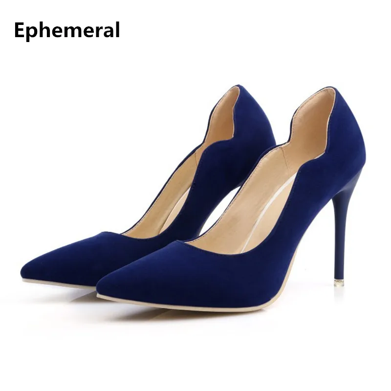 

Ladies PU and flock shoes 10cm thin heels pumps for wedding and party sexy night club high heel slip-on black yellow big size 47