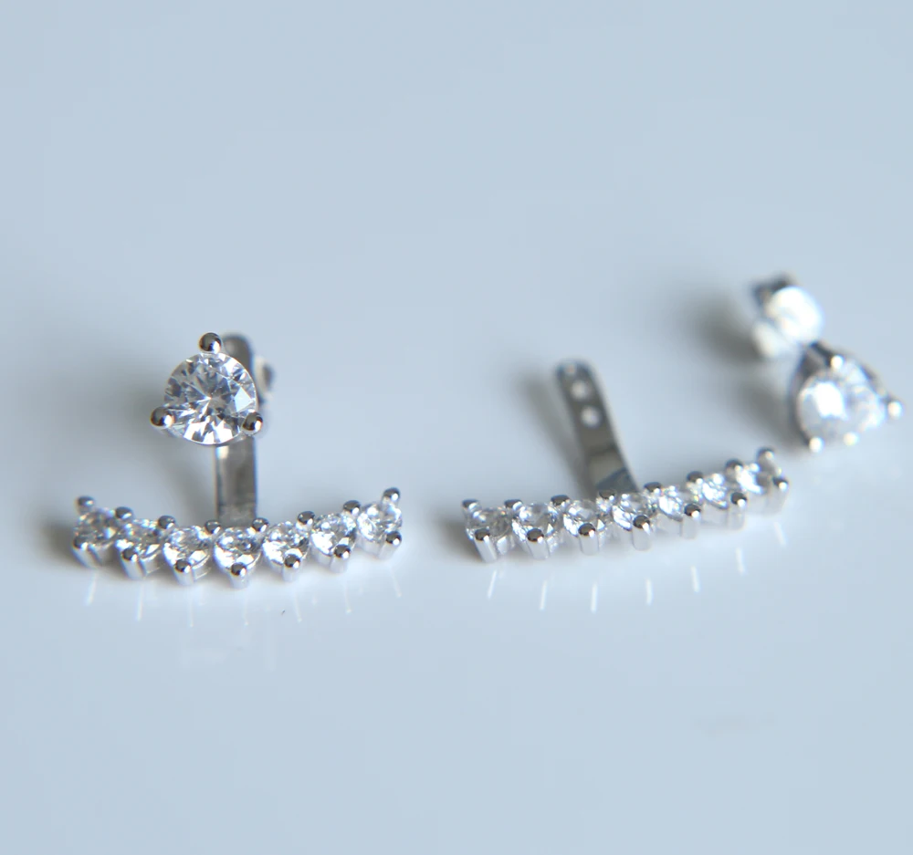 

New Arrival AAA cubic zirconia front back double side cubic zirconia AAA cz studs anti allergy 2017 silver 925 earring