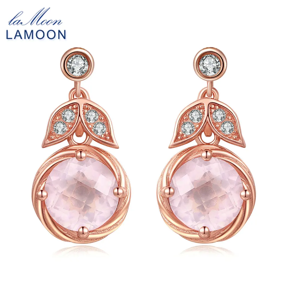 Ламон 8 мм 100% натуральный розовый кварц серебро ювелирное изделие серьги