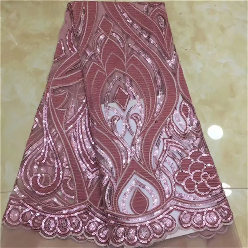

2019 Newest African Dresses For Women Nigeriane, African Textiles Lace pink Sequins Velvet Net Lace Fabric