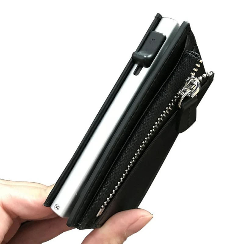 

Genuine Leather Men Aluminum Wallet Back Pocket ID Card holder RFID Blocking Mini Magic Wallet Automatic Credit Card Coin Purse