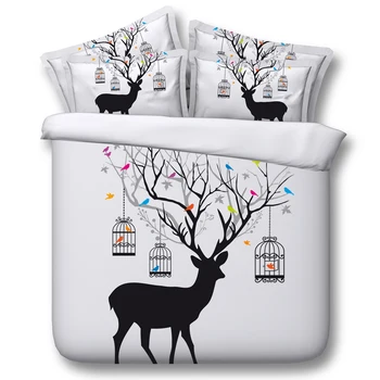 

Deer print Bedding set Christmas Super King size duvet cover queen twin sheets bed in a bag sheet bedspread Black and White 4PCS