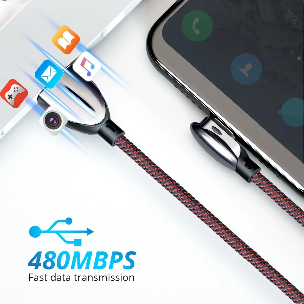 FONKEN 90 градусов usb type C кабель 3A быстрое зарядное устройство type-C гнущийся шнур для зарядки для Android мобильного телефона шнур данных нейлоновый игровой провод