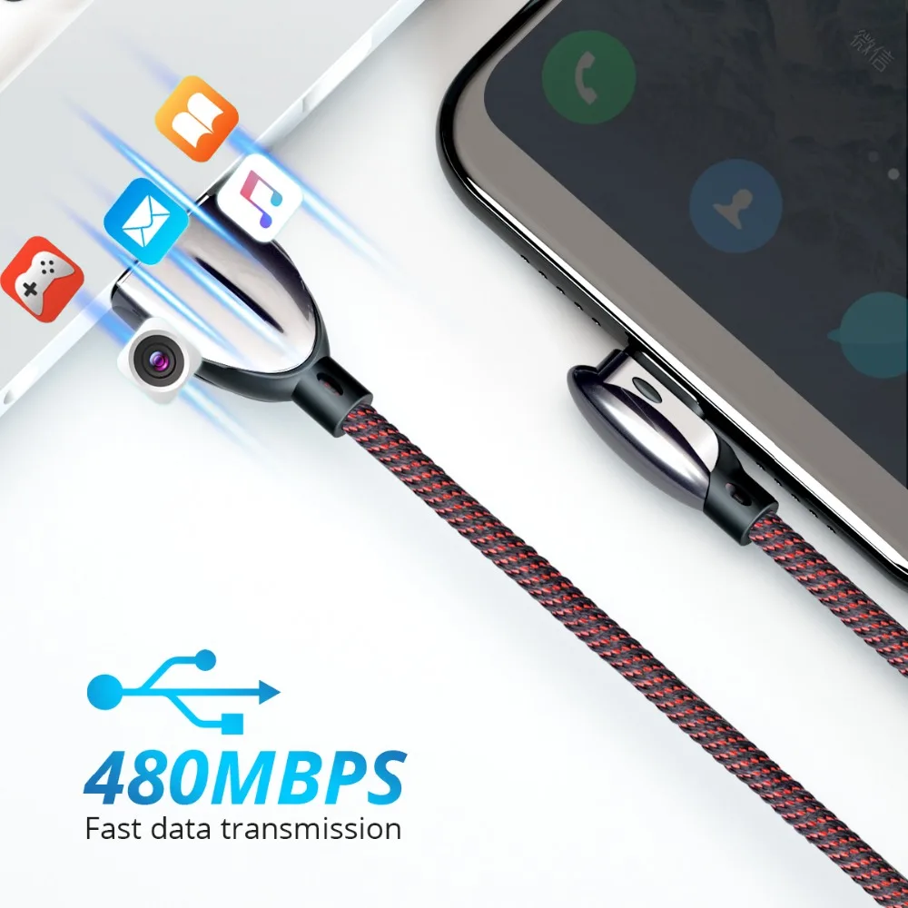 FONKEN 90 градусов USB Type C кабель быстрое зарядное устройство 3A L изгиб шнур для Android
