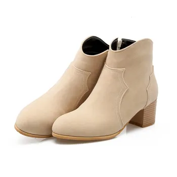 

Big size 34-47 New Round Toe Buckle Boots for Women Sexy Ankle Boots Heels Fashion warm Winter Spring Autumn Casual Shoes 701