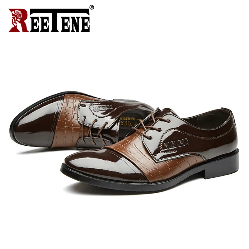 REETENE New Leather Oxford Business Men Shoes Lace Up Formal Shoes Men Shoes Pointed Toe Men Dress Shoes For Wedding Size 38-48