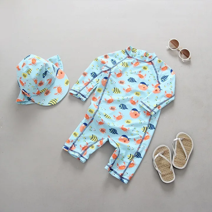 Одежда для купания для маленьких мальчиков и девочек; детский купальный костюм; цельный купальник на молнии с милым рисунком и длинными рукавами для защиты от солнца; купальный костюм для малышей - Цвет: 1769
