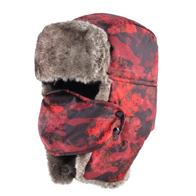 TQMSMY камуфляжные русские шапки для мужчин зимняя шапка-бомбер женская шапка толстые теплые шапки с наушниками маски casquette - Цвет: Красный