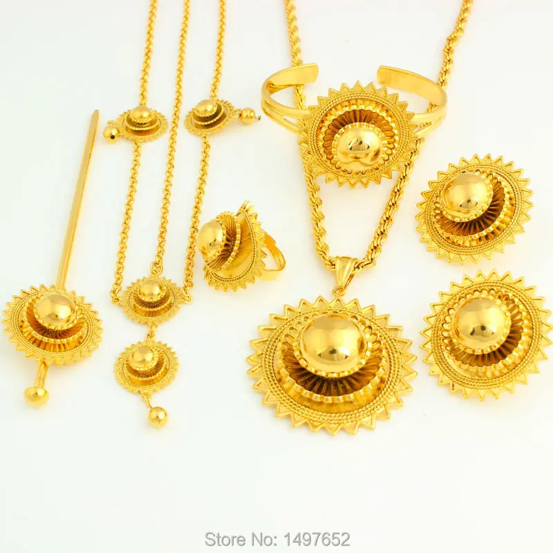 NEW Big size Ethiopian jewelry sets . Gold Color hair jewelry sets African/Ethiopian/Kenya Women Girls Gifts image_2